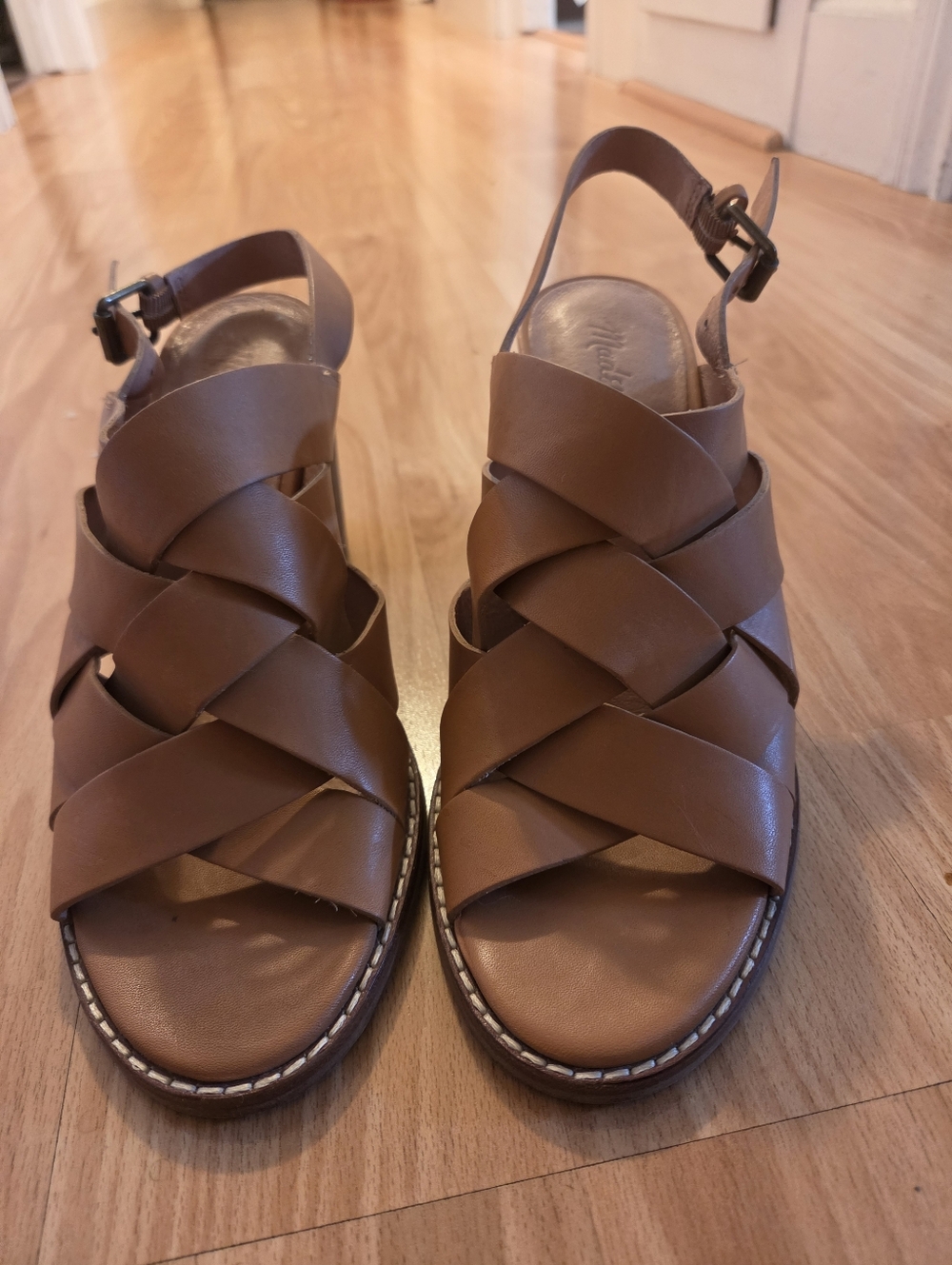Madewell Brown Leather Strappy Block Heel Sandals